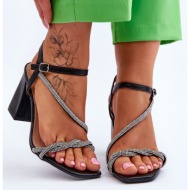  leather sandals with rhinestones heels black carlotta