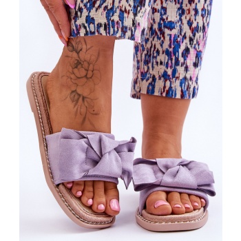 suede women`s slippers with bow purple σε προσφορά