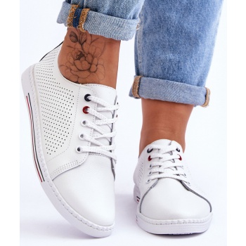 women`s openwork leather sneakers white σε προσφορά
