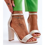  women`s high heel sandals with zircons beige idealistic