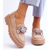 fashionable suede loafers with crystals beige demeris