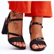  shiny high heel sandals black alicia