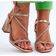  leather sandals with rhinestones, heels gold carlotta