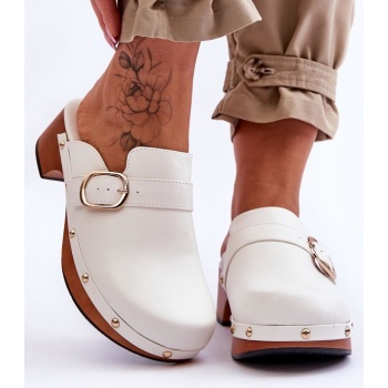 women`s leather slippers clogs white σε προσφορά