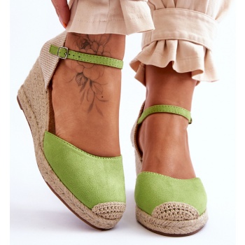 suede espadrilles wedge sandals green σε προσφορά