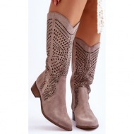  suede cowboy boots before the knee boots leewski 3305 cappuccino