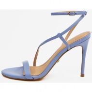  light blue women`s leather high heel sandals guess kadera - women