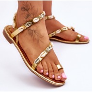  women`s sandals with decorative earcups gold verdem
