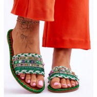  women`s decorated slippers green bellisa
