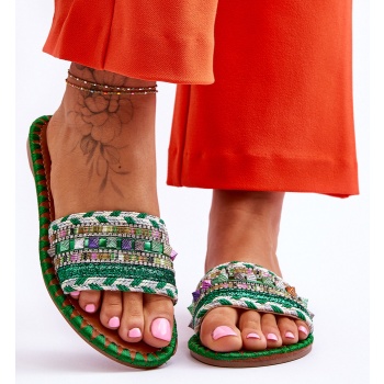 women`s decorated slippers green bellisa σε προσφορά