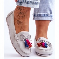  suede moccasins with bow and fringe grey dorine