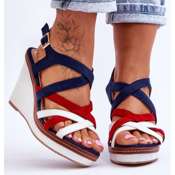 wedge sandals with straps navy blue σε προσφορά