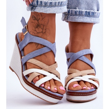 wedge sandals with straps blue ellen σε προσφορά
