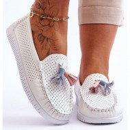 openwork leather moccasins for women lanzarot white