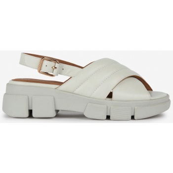 cream women`s leather sandals on geox σε προσφορά
