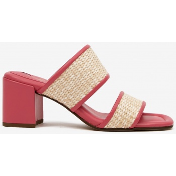 pink women`s leather heeled slippers σε προσφορά
