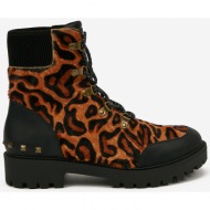  brown leather ankle boots with leopard pattern desigual biker le - ladies