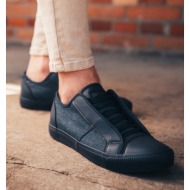  ombre men`s short sneakers in combined materials - navy blue om-fosl