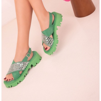 soho green suede women`s sandals 18184 σε προσφορά