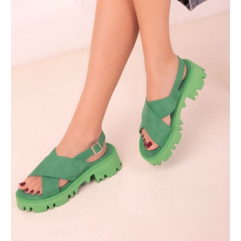 soho green suede women`s sandals 18185 σε προσφορά