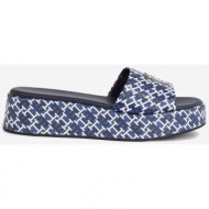 blue women`s patterned slippers on the tommy hilfiger platform - women