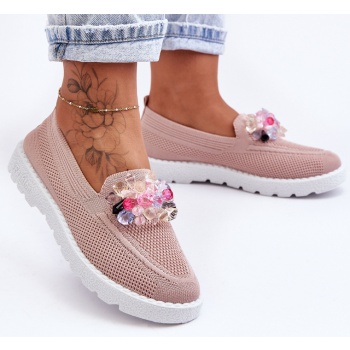γυναικεία sneakers σε δαντέλα με ροζ