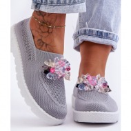  γυναικεία slip-on sneakers με stones grey simple