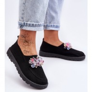  γυναικεία slip-on sneakers με stones black simple