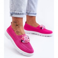  γυναικεία slip-on sneakers με stones φούξια simple