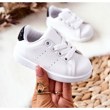παιδικά sneakers λευκό-μαύρο γυαλιστερό σε προσφορά