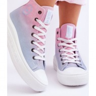  αθλητικά παπούτσια υψηλής πλατφόρμας big star ll274a191 ροζ και μπλε