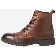  brown men`s leather winter ankle boots jack & jones howard - men
