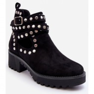  leather women`s shoes with decorative pins black bella