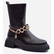  leather boots with black pugen chain