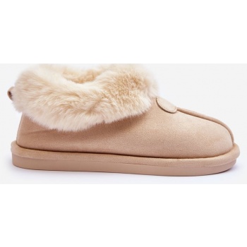 women`s slippers with fur light beige σε προσφορά