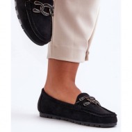  women`s suede moccasins on a flat sole black appia