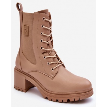 women`s leather heel shoes beige esnar σε προσφορά