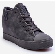 women`s leather sneakers on koturn big star mm274005 gray