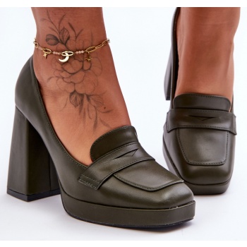 leather women`s high heel pumps green σε προσφορά