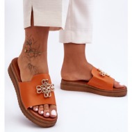  women`s leather platform sandals with azera orange decoration