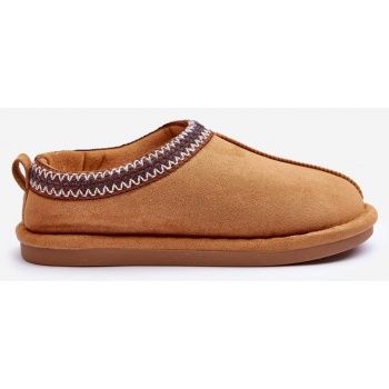 women`s suede slippers with fur brown σε προσφορά