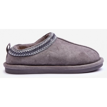 women`s suede slippers with fur gray σε προσφορά