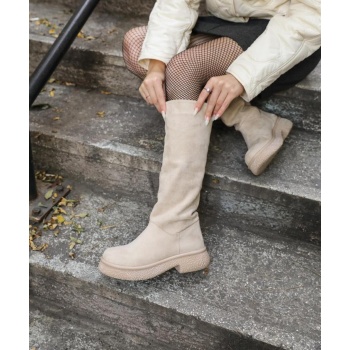 madamra beige women`s suede long boots σε προσφορά