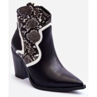  women`s snake boots leather cowgirls black and white leara