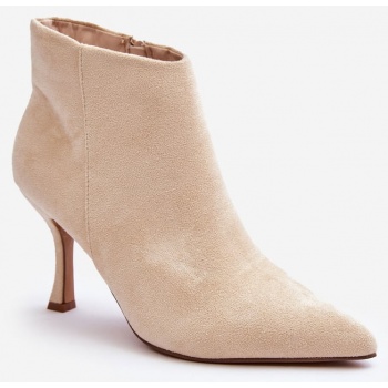 women`s suede heel shoes light beige σε προσφορά