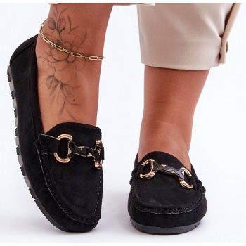 leather women`s moccasins with black σε προσφορά