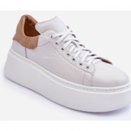  women`s platform leather shoes white lemar 10150