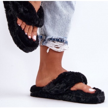 lady`s leather slippers papcie black σε προσφορά