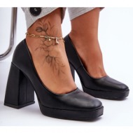  leather heels on massive heels black rosalia
