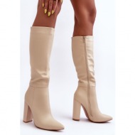  elegant heel boots leather beige eudonice
